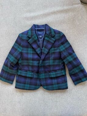 Janie and Jack Green & Navy Plaid Coat